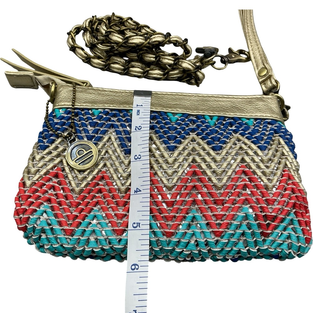 Big Buddha Woven Chevron Wristlet Crossbody Bag Gold Multi Zig Zag Small Bag - Picture 7 of 7